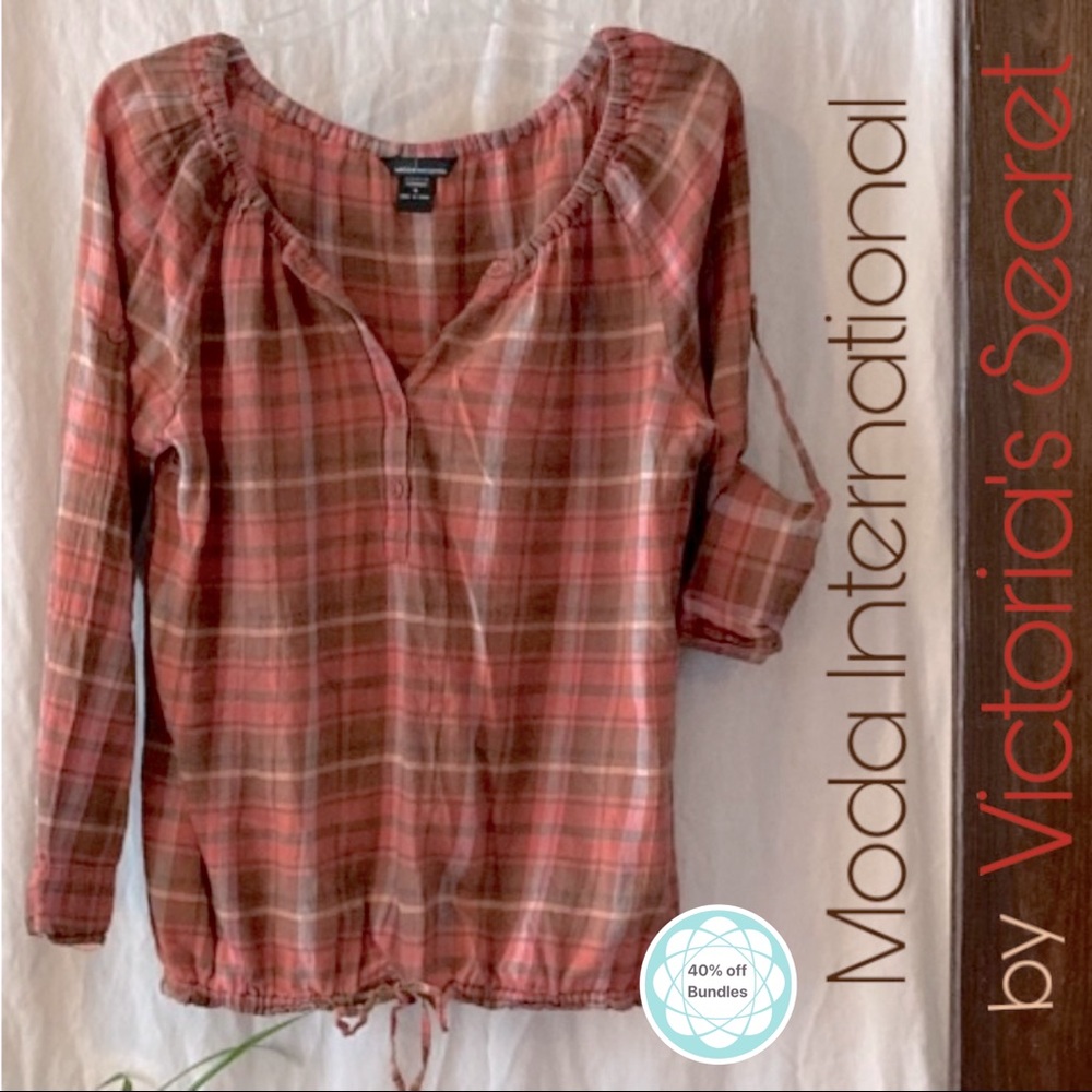 👛 Moda international peasant top, fall plaid, size S